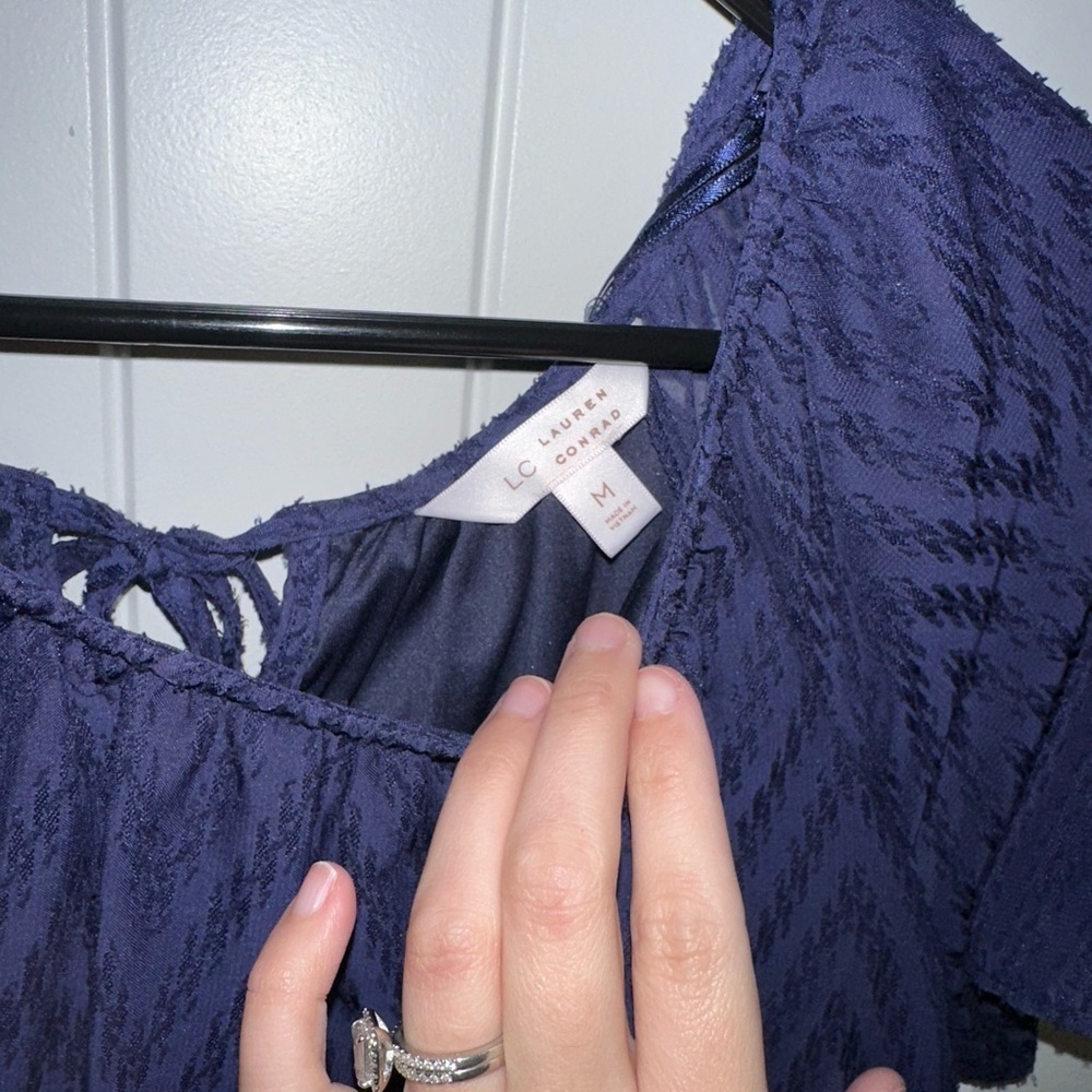 LC Lauren Conrad Navy Lace Blouse - Picture 2 of 3